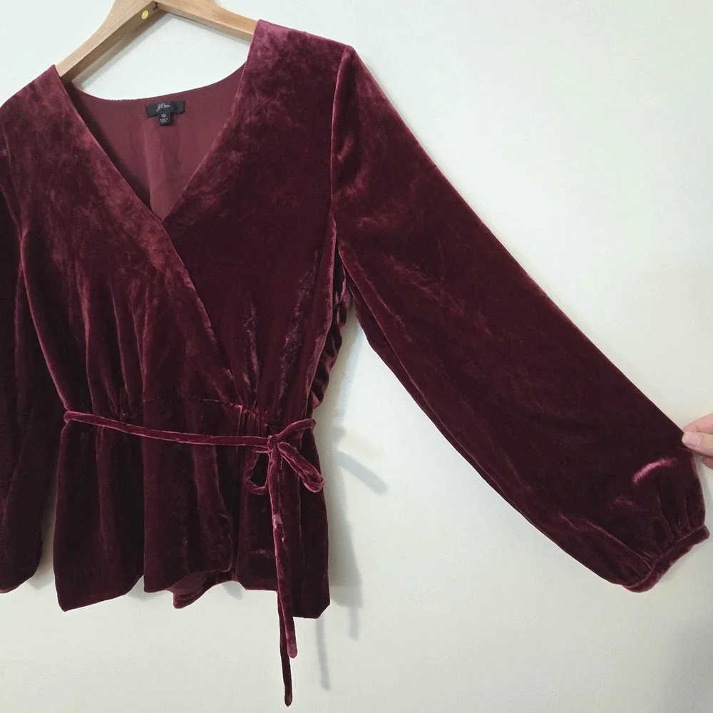 J Crew Velvet Faux Wrap Top Sz 10 Puff Sleeve Whimsigoth Office Blouse